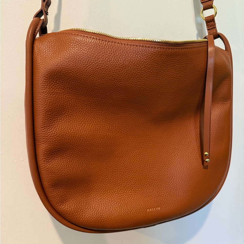 AERIN Tan Leather Hobo Bag - Pebbled Crossbody